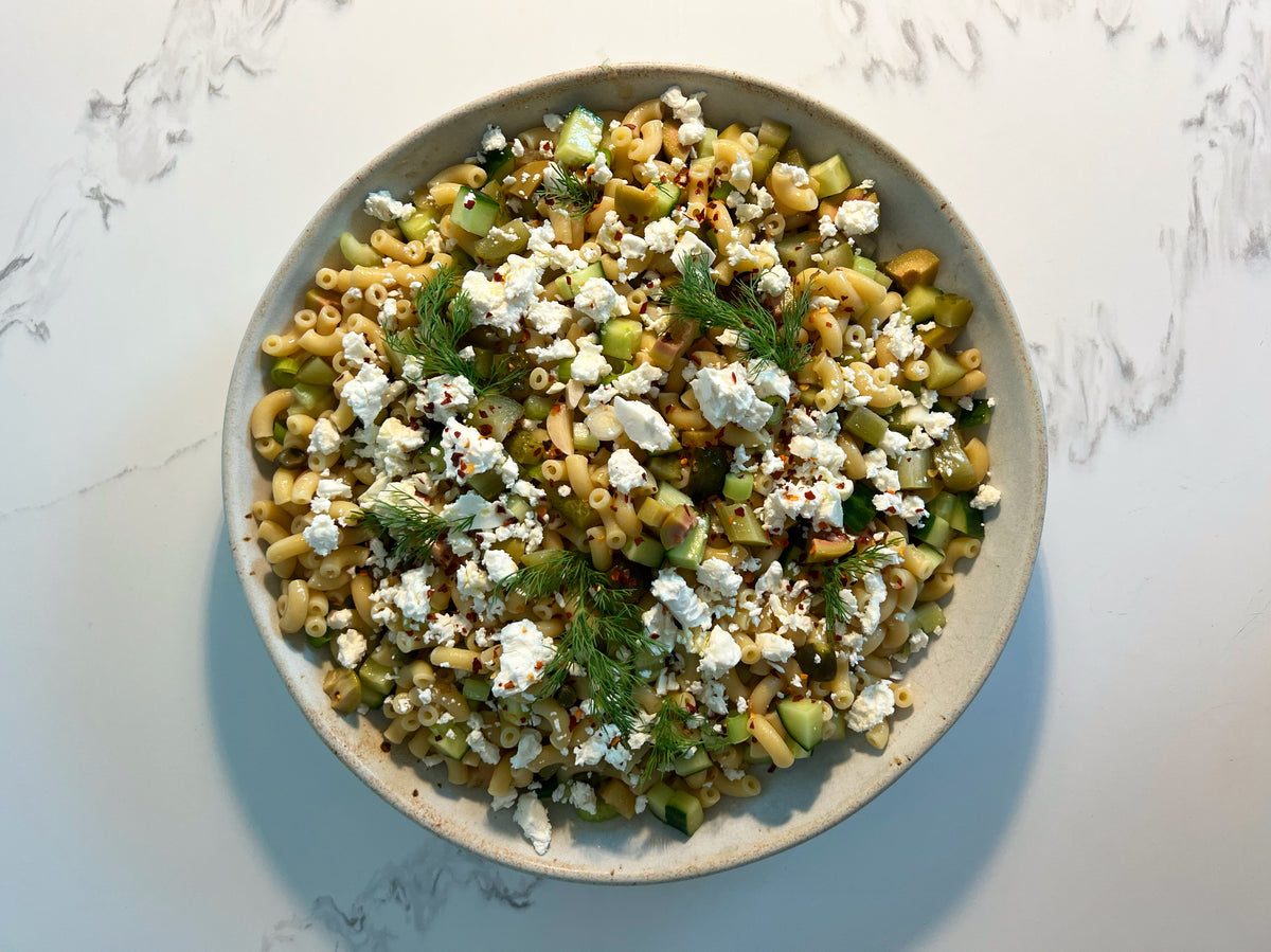 Greekish Green Pasta Salad Flour + Water Foods