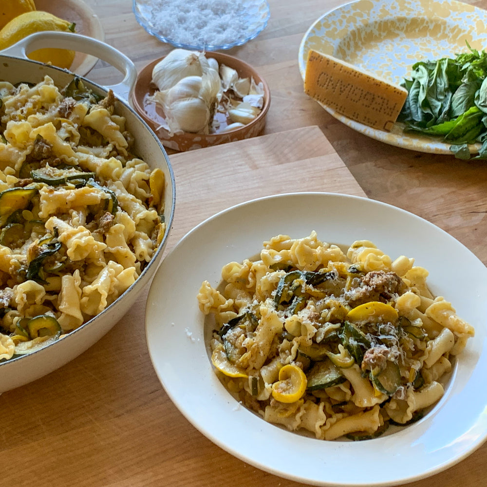 Caramelized Sausage + Summer Squash Campanelle