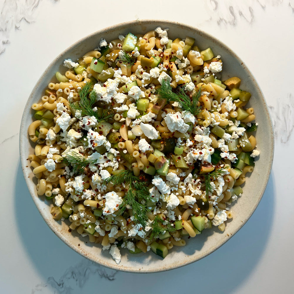Greek-ish Green Pasta Salad
